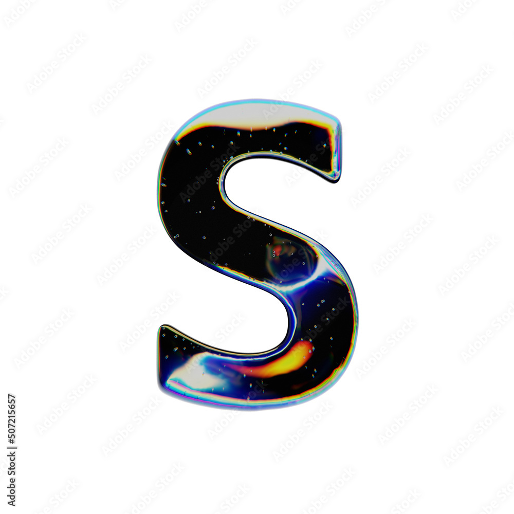 Naklejka premium Glass dispersion caustics font, text, alphabet, letter, chromatic iridescence s