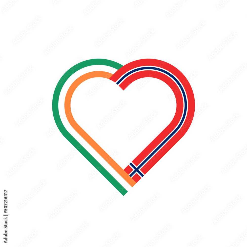 unity concept. heart ribbon icon of ireland and norway flags. vector illustration isolated on white background unity concept. heart ribbon icon of ireland and norway flags. vector illustration isolated on white background
