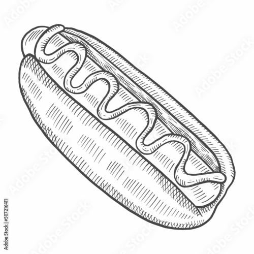 hotdog fast food single isolated hand drawn sketch with outline style