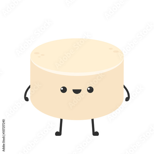 Cute tofu cartoon. Happy cute smiling funny tofu. character design. Egg tofu. photo