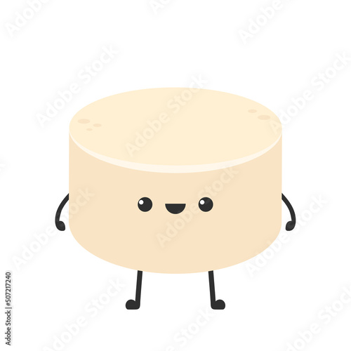 Cute tofu cartoon. Happy cute smiling funny tofu. character design. Egg tofu.