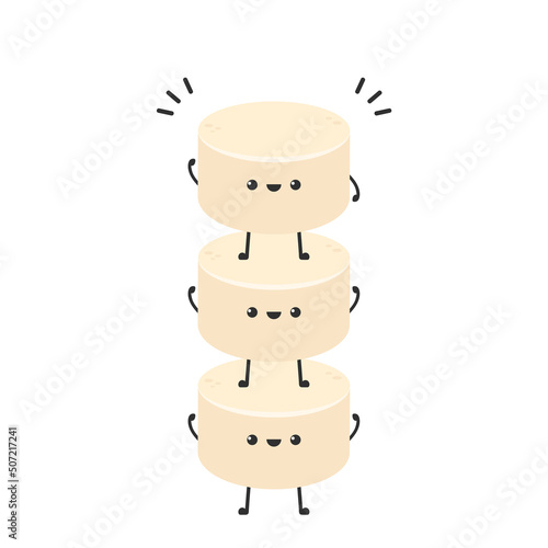 Cute tofu cartoon. Happy cute smiling funny tofu. character design. Egg tofu.