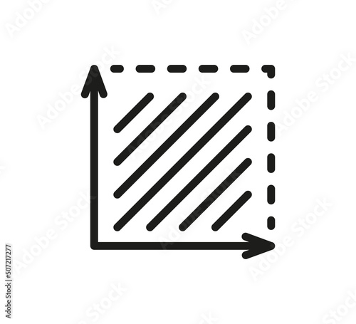 Square area icon. Coordinate axes sign. Coordinate system Flat math graph icon. Measuring land area. Place dimension pictogram. Vector outline illustration isolated on white background.