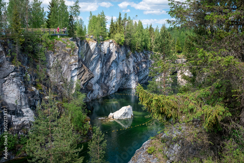 Summer landscape in Karelia. Marble canyon in the mountain park of Ruskeala, Russia photo