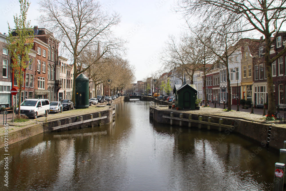 Canal on the ancient inner city of Gouda at the Lage Gouwe