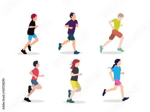 Students running set of silhouettes in illustration graphic vector
