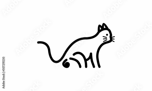 minimalistic vector line art cat who is pooping