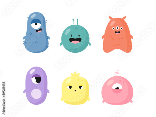 Cute Monsters. Vector illustration in cartoon style. For card, posters, banners, books and print for clothes, t shirt, icons.	