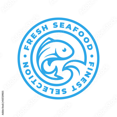 Fresh fish label icon. Finest seafood stamp symbol. Ocean fishing catch product sticker. Vector illustration.