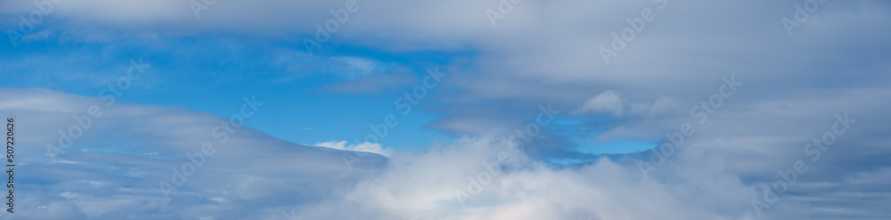 White clouds in blue summer sky panoramic background White clouds in blue summer sky panoramic background