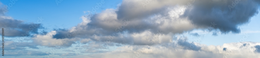 White clouds in blue summer sky panoramic background White clouds in blue summer sky panoramic background