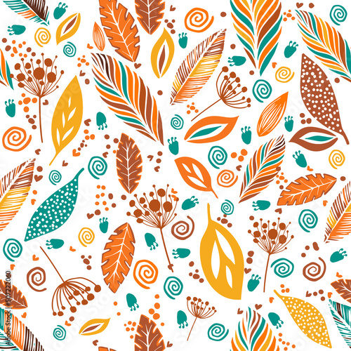 Yellow stylized leaves seamless beautiful pattern. Vector illustration