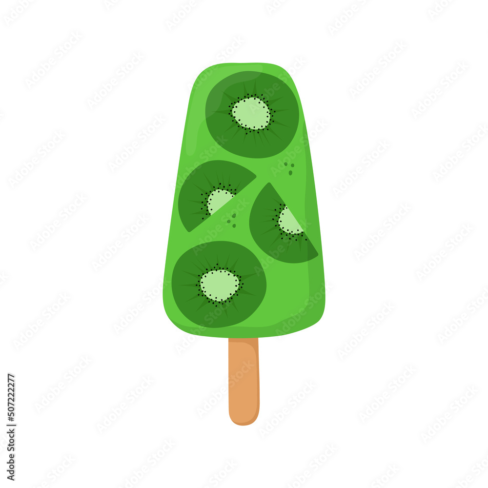 Popsicle with kiwi fruit. Can be used for poster, print, cards and clothes decoration, for food design and ice cream shop logo. Popsicle with kiwi fruit. Can be used for poster, print, cards and clothes decoration, for food design and ice cream shop logo.