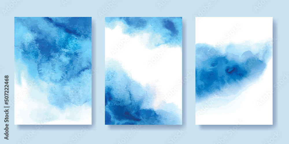 Blue watercolor background for 5x7 invitation card, greeting, wedding template set.
