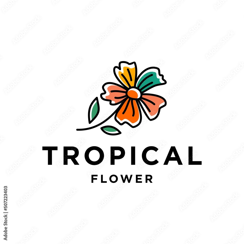 tropical colorful hawaii flower logo design. Hawaiian beautiful organic floral artwork Illustration