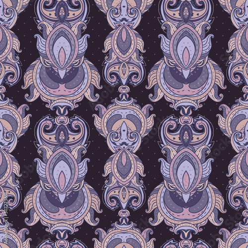 Floral paisley indian vector colorful ornate seamless pattern. Hand drawn des...