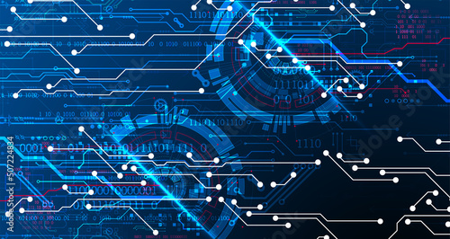 Abstract background on technological and scientific topics. Various techno details with using digital code. Vector format.
