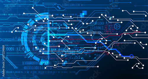 Abstract background on technological and scientific topics. Various techno details with using digital code. Vector format.