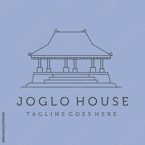joglo house on stilts line art logo vector symbol illustration design