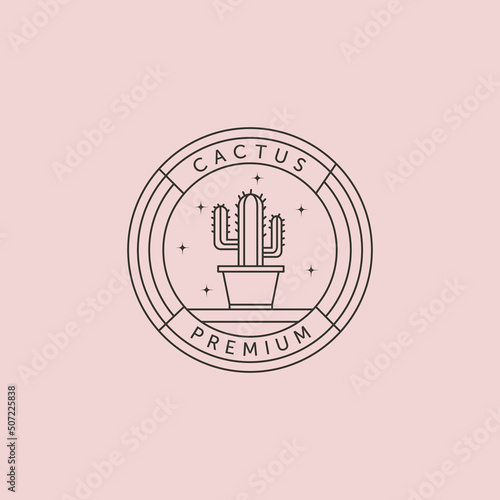 cactus tree in pot and star line art logo vector symbol illustration design