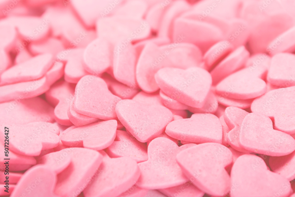 Ping sugar hearts candies. Confectionery sprinkles. 