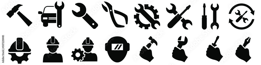 Repair icon vector set. tool illustration sign collection. Service center symbol. Repair icon vector set. tool illustration sign collection. Service center symbol.