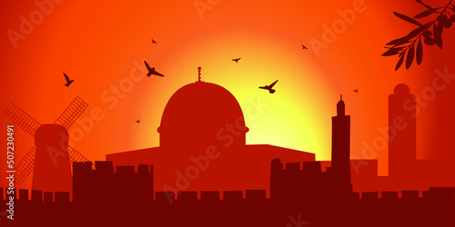 Vector EPS10 silhouette of Jerusalem Old City. Design for apps, landing pages, merch, etc.