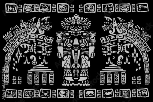 Figures aliens in signs of ancient civilizations. Images of characters of ancient American Indians.The Aztecs  Mayans  Incas. Signs and symbols of the ancient world.The Aztecs  Mayans  Incas.   
