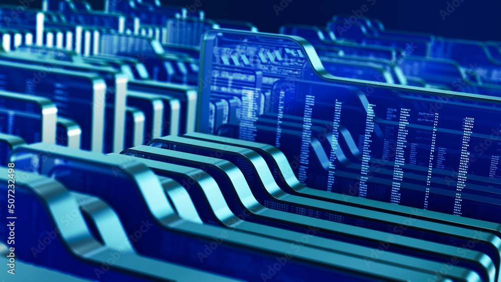 folder icons with abstract data, concept of cloud computing, big data, software development, computer security, blue color (3d render) folder icons with abstract data, concept of cloud computing, big data, software development, computer security, blue color (3d render)