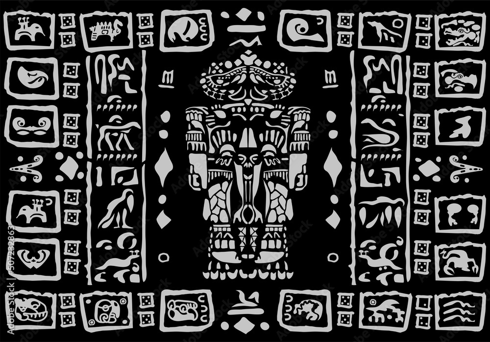 Images of characters of ancient American Indians.The Aztecs, Mayans, Incas.

Signs and symbols of the ancient world. Mexican ancient Mayan calendar Art