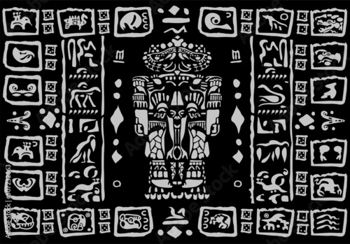 Images of characters of ancient American Indians.The Aztecs, Mayans, Incas.

Signs and symbols of the ancient world. Mexican ancient Mayan calendar Art