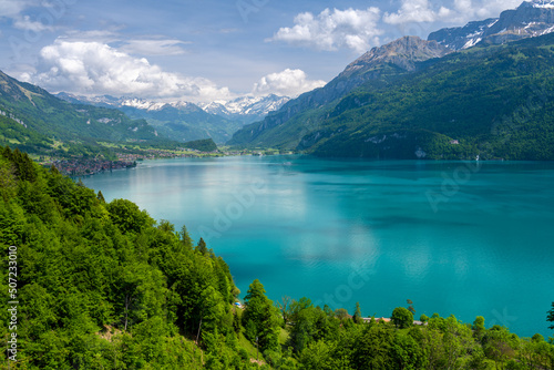amazing view on alpine lake Brienz in Switzerland photo