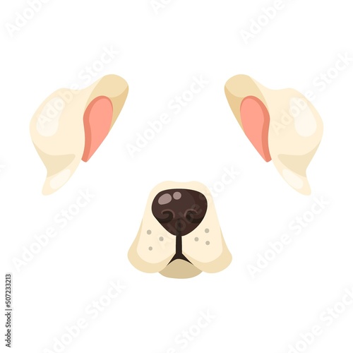 Effect with dog face for selfies vector illustration. Mask with animal ears, noses and muzzles for video chat or mobile app