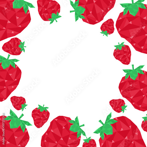 illustration of strawberry fruit in mosaic style with place for text. Summer signboard, banner, print, commercial packaging sketchbook. 