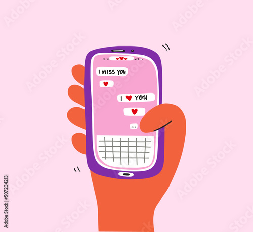 Online love concept. Hand drawn illustration.