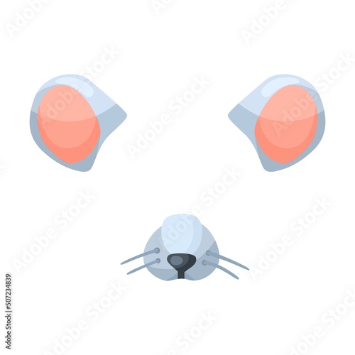 Effect with mouse face for selfies vector illustration. Mask with animal ears, noses and muzzles for video chat or mobile app