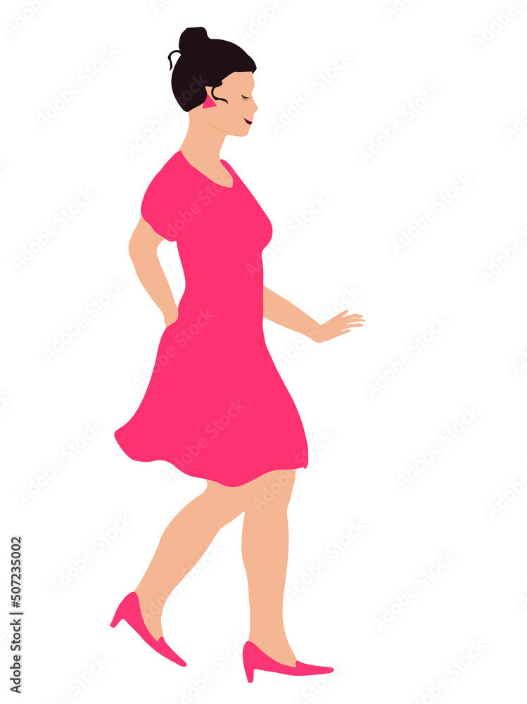 Beautiful woman dancing performance vector illustration isolated on white background. Elegant pretty lady in pink clothes concept. Beautiful woman dancing performance vector illustration isolated on white background. Elegant pretty lady in pink clothes concept.