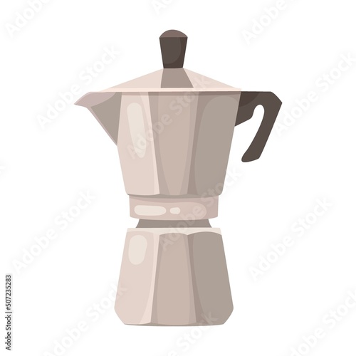Coffee pot with handle. Different coffeemaker vector illustration. Coffee or espresso machines with filters, cups and mugs, moka pot on white background