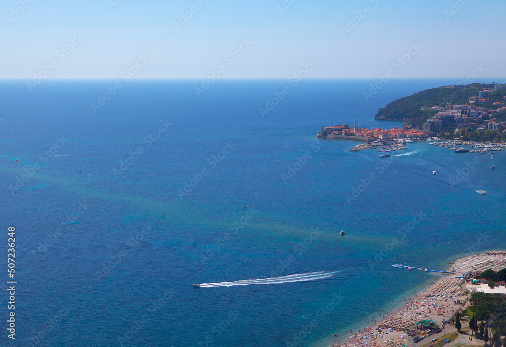 Coastal city view from above . Budva Montenegro Aerial View Coastal city view from above . Budva Montenegro Aerial View