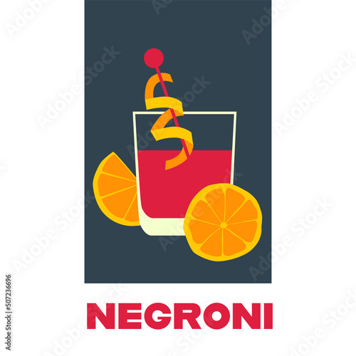 A glass of Negroni cocktail flat vector illustration photo