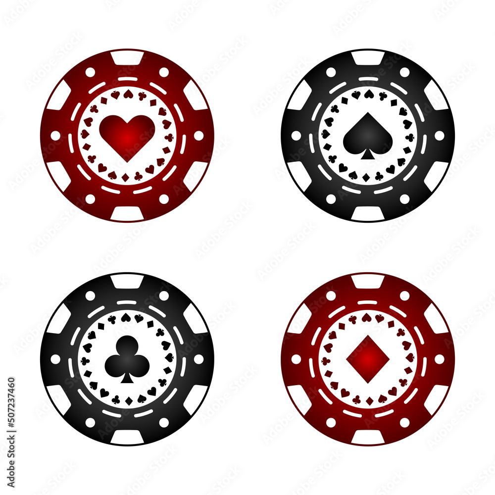 Chips set with card suits for casino games. Chips set with card suits for casino games.
