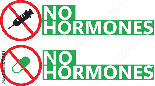 No hormones icon on white background. Healthy fresh food symbol. Food without hormones green sign. flat style.