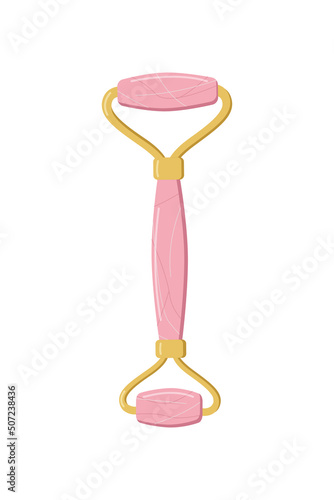 Face massage roller gouache. Vector illustration facial massage at home, self care.