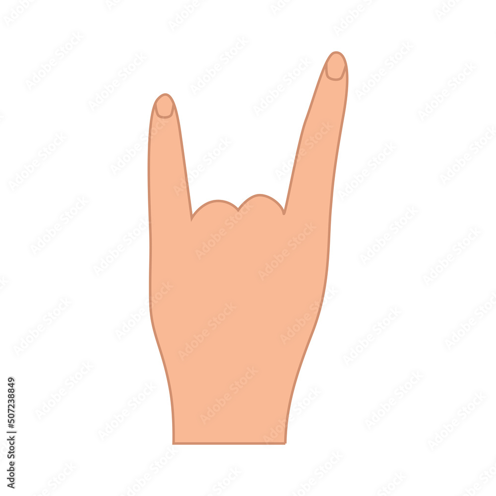 Rock, heavy metal hand gesture, vector illustration on white, two fingers up index and little finger. Rock, heavy metal hand gesture, vector illustration on white, two fingers up index and little finger.