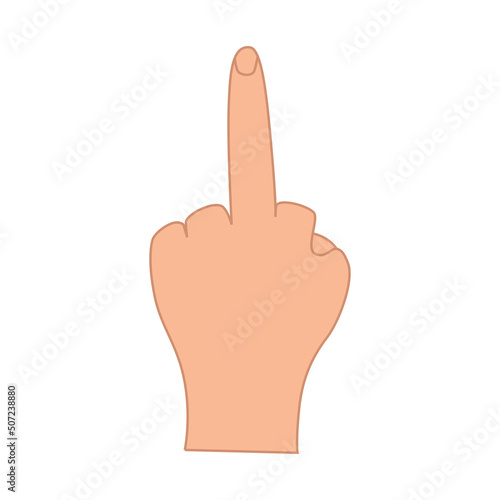 Middle finger up, hand fuck gesture. Vector illustration of isolate on white.