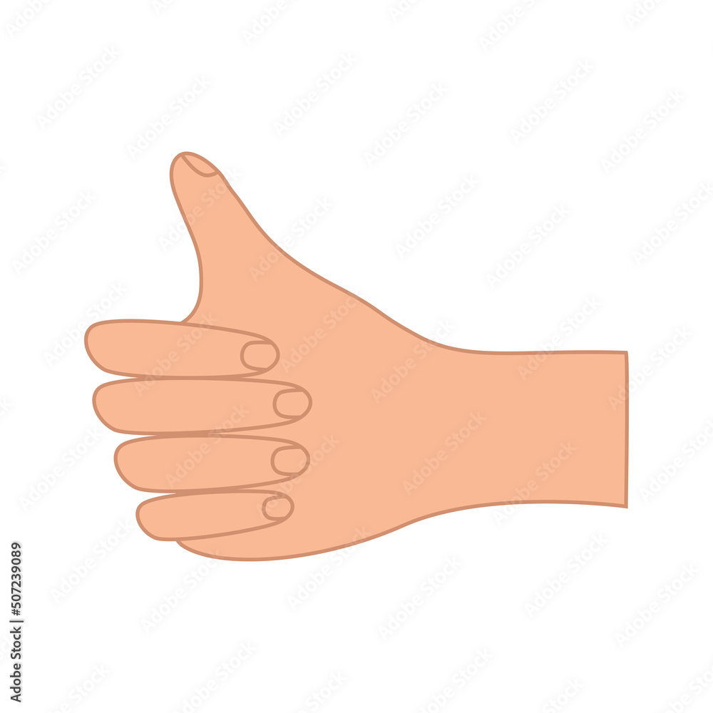 Thumbs up, hand gesture shows ok, approval, vector illustration of isolate on white.