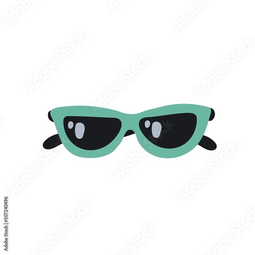 Bold sunglasses in 60s retro style. Fashion summer sun protection glasses. Stylish women accessory. Trendy female eyewear. Colored flat vector illustration isolated on white background