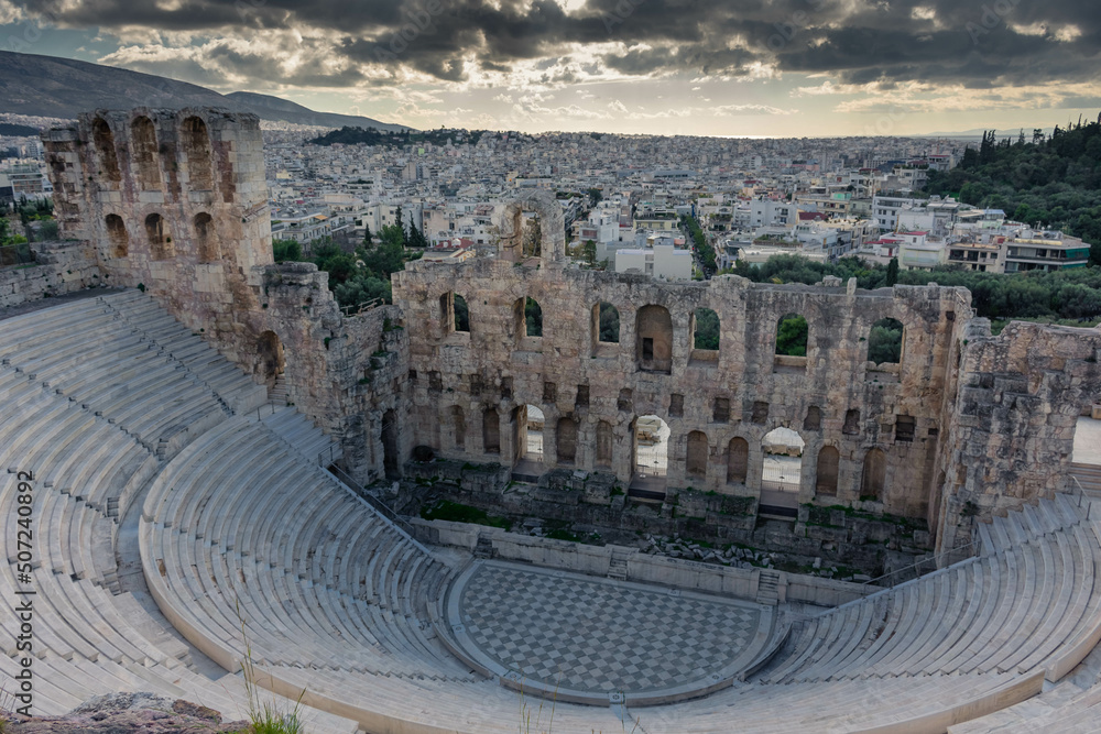 Odeon of Herodes Atticus, ancient greek theatre in the Acropolis of Athens Greece