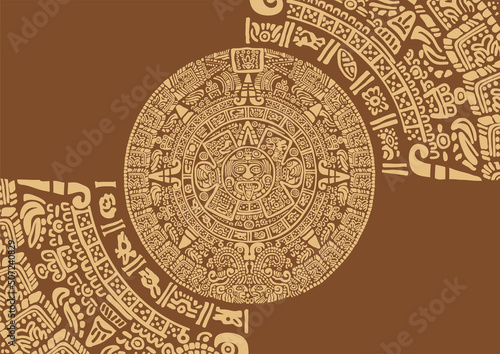Mayan calendar.Images of characters of ancient American Indians.The Aztecs, Mayans, Incas.

Signs and symbols of the ancient world. Mexican ancient Mayan calendar Art. 
 