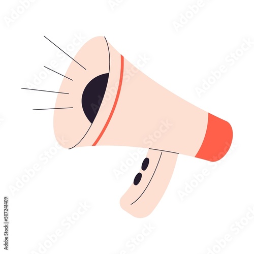 Megaphone loudspeaker. Business speaker shouting on megaphone vector illustration. Promoter attracting target buyers and clients